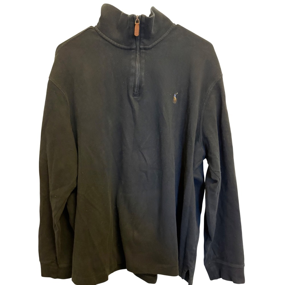 Polo Ralph Lauren Estate Rib Mens XL Black Quarter Zip Pullover Sweater